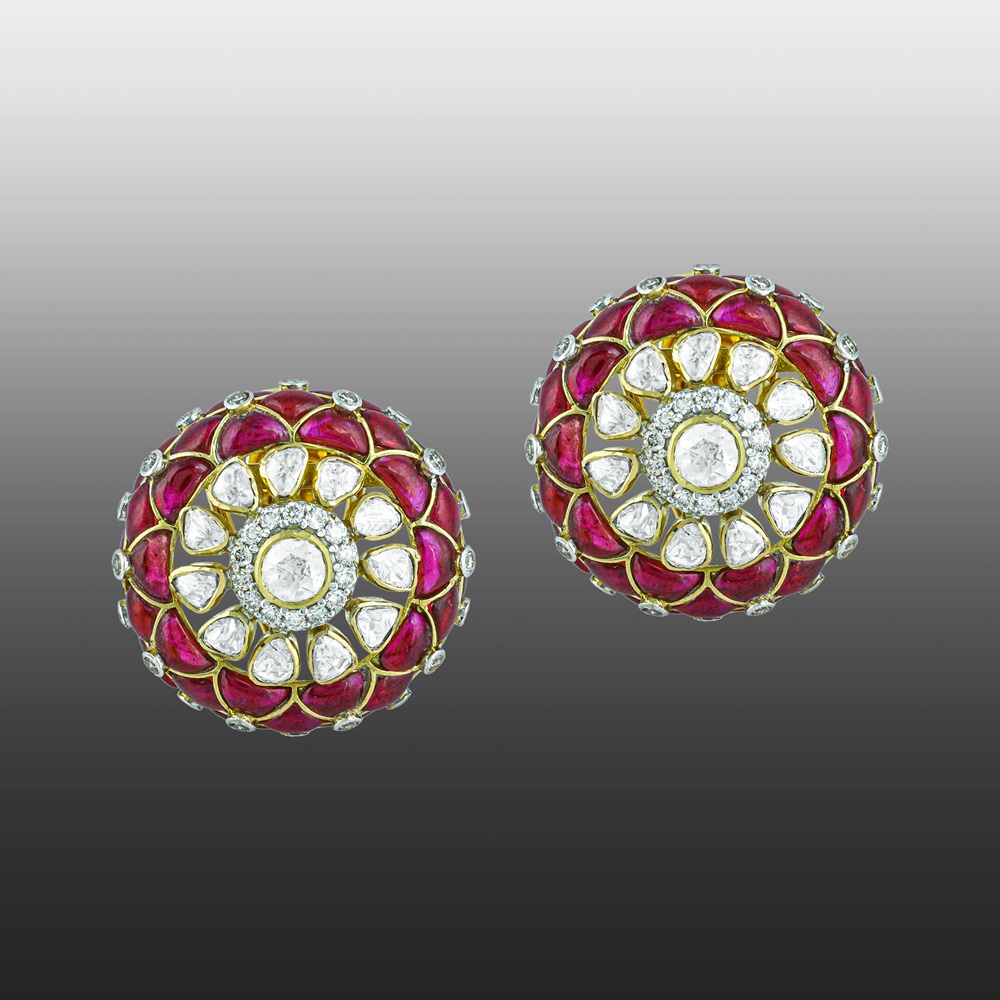 Floral Polki Earrings with Red Gemstone Talaf